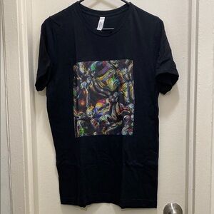 Psychedelic Masks Graphic Black T-Shirt in Mens Size Medium